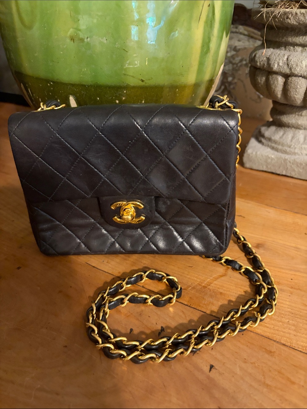 CHANEL Black Quilted Leather classic mini slightlShoulder Bag with Gold Hardware